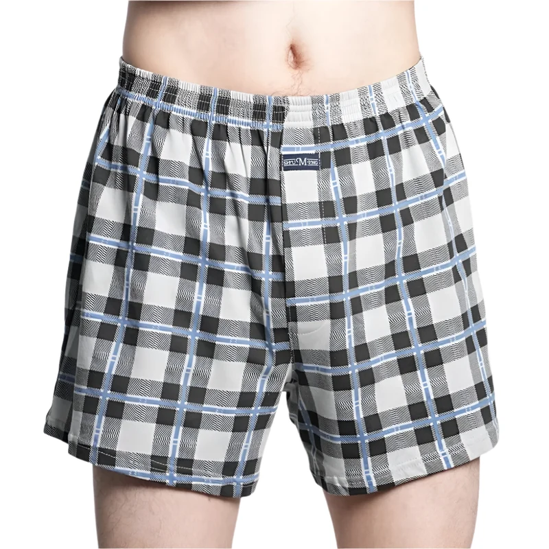 Férfi magas derekú boxeralsó - lezser kockás pamut pizsamaalsó, plusz méret M-3XL
