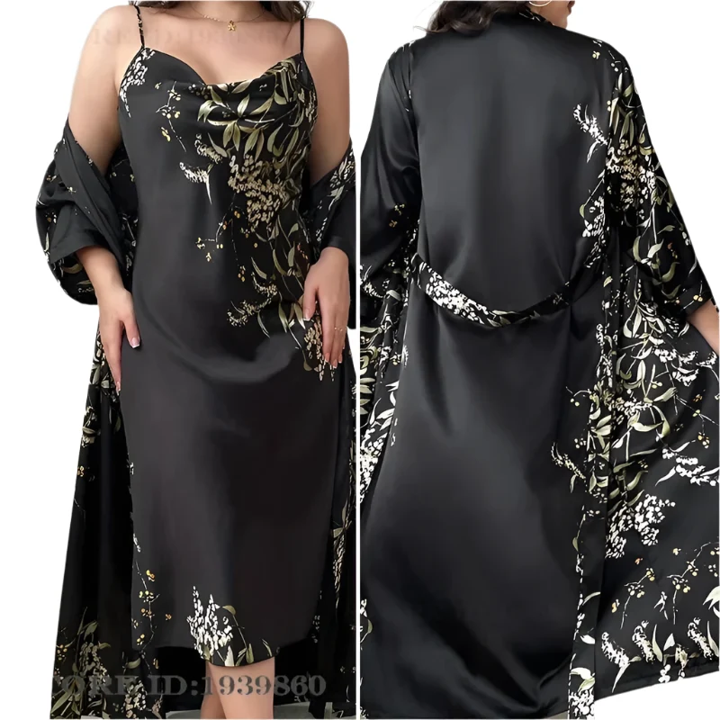 Női plus size köntös szett 1 vagy 2 részes hosszú kimonó köntös hálóing 3XL, 5XL