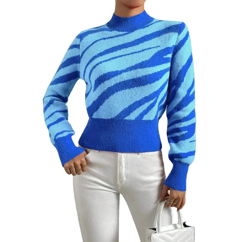 Dames Trui Zebrapatroon Halfhoge Hals Trendy Style