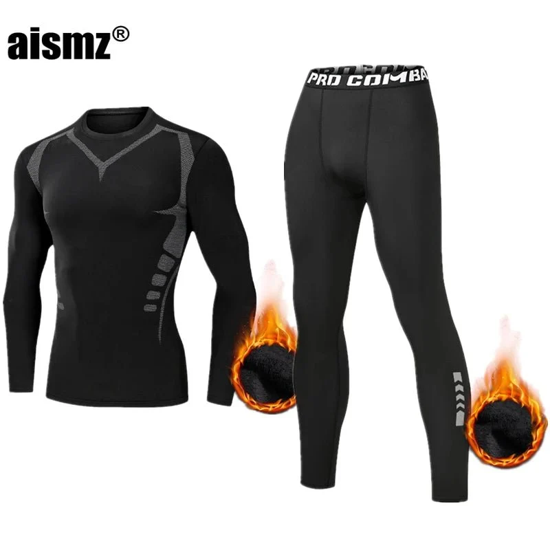 Férfi téli termo alsónemű szett - Kompressziós fitnesz polár hosszú alsónadrág első réteg sportruházat