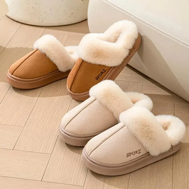 Meleg téli női bolyhos téli papucsok - Elegáns otthoni cipők és platformcipők
