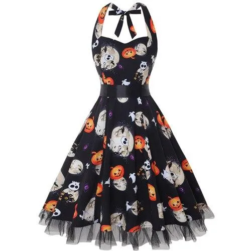 Dames Midi Kostuum Jurk met Grappige Halloween Druk