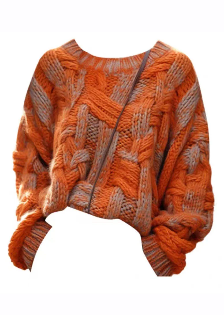Dames Plus Size Gebreide Katoenen Trui in Oranje