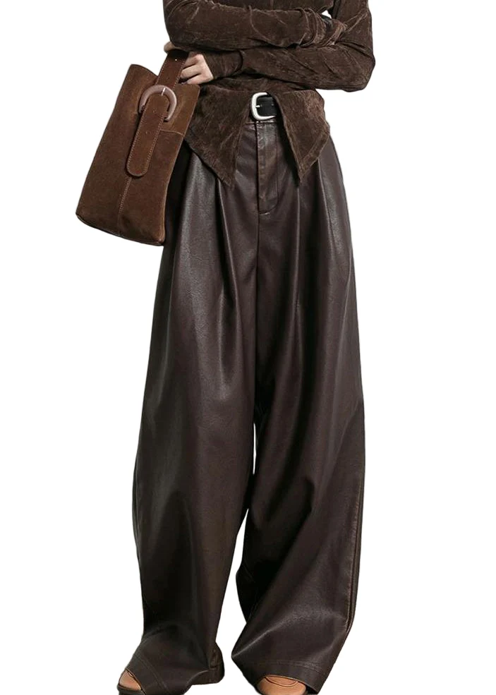 Dames Hoge Taille Faux Leren Broek met Zakjes