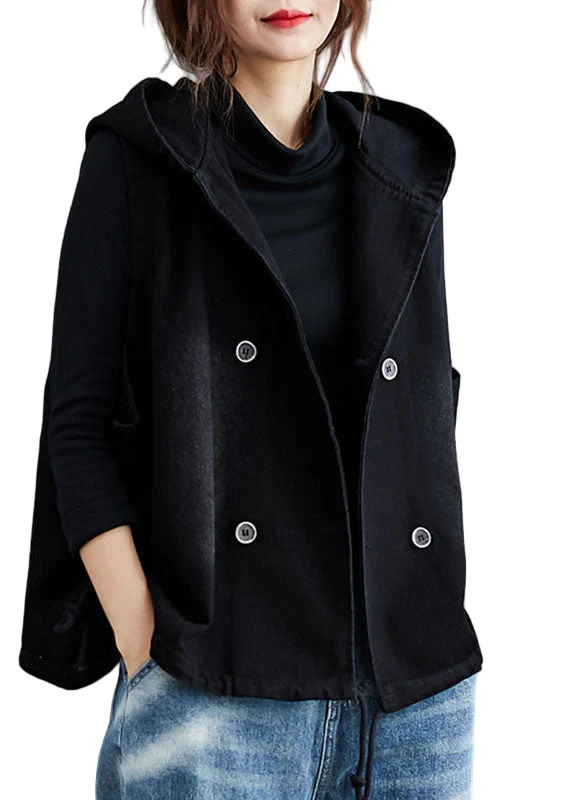 Dames Denim Trench Vest met Kap en Knopen