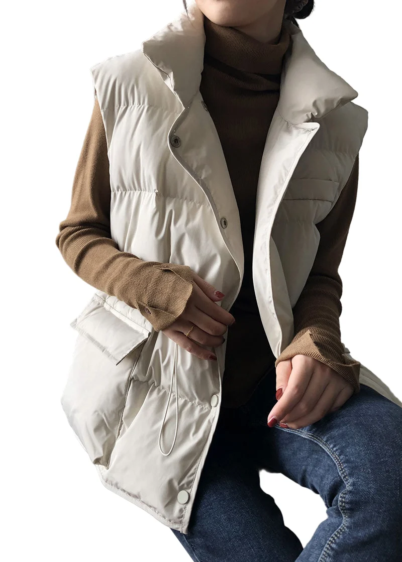 Dames Winter Vest Met Knopen En Trekkoord