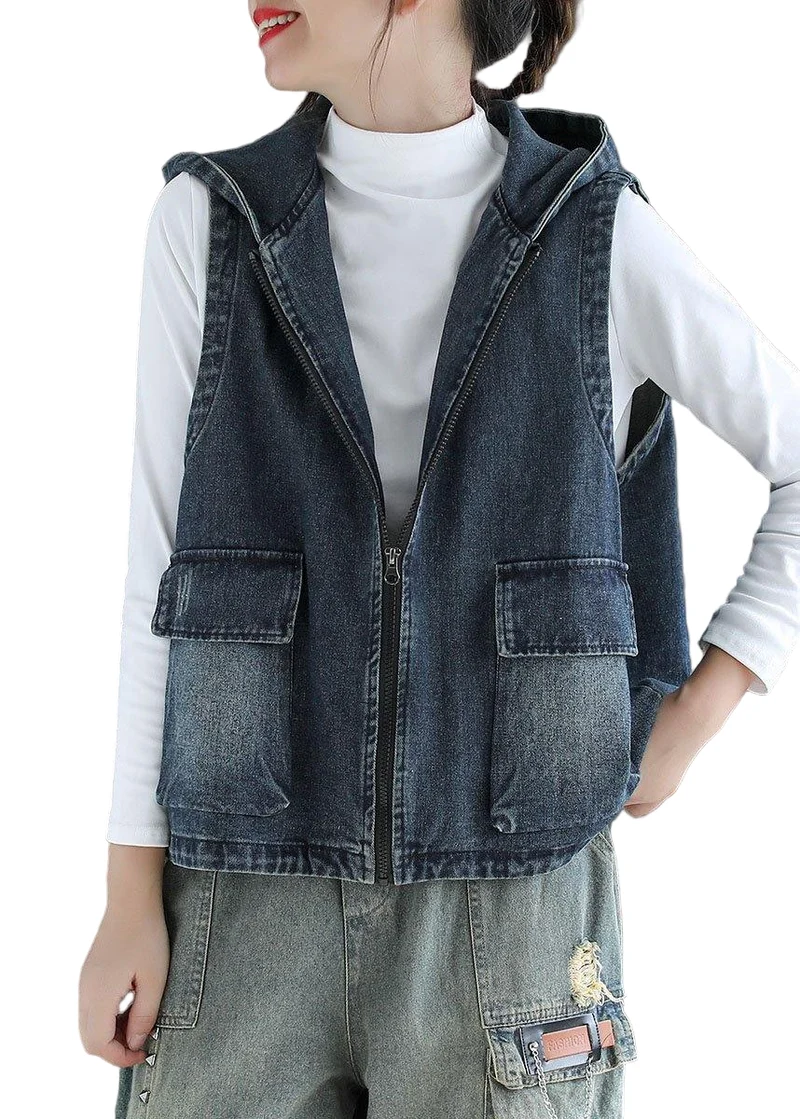 Dames Denim Mouwloze Vest met Ritszakken