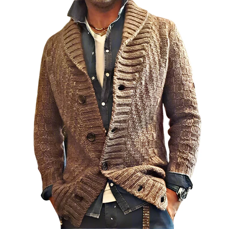 Heren Cardigan Wolmix Relaxed Fit met Shawl Collar