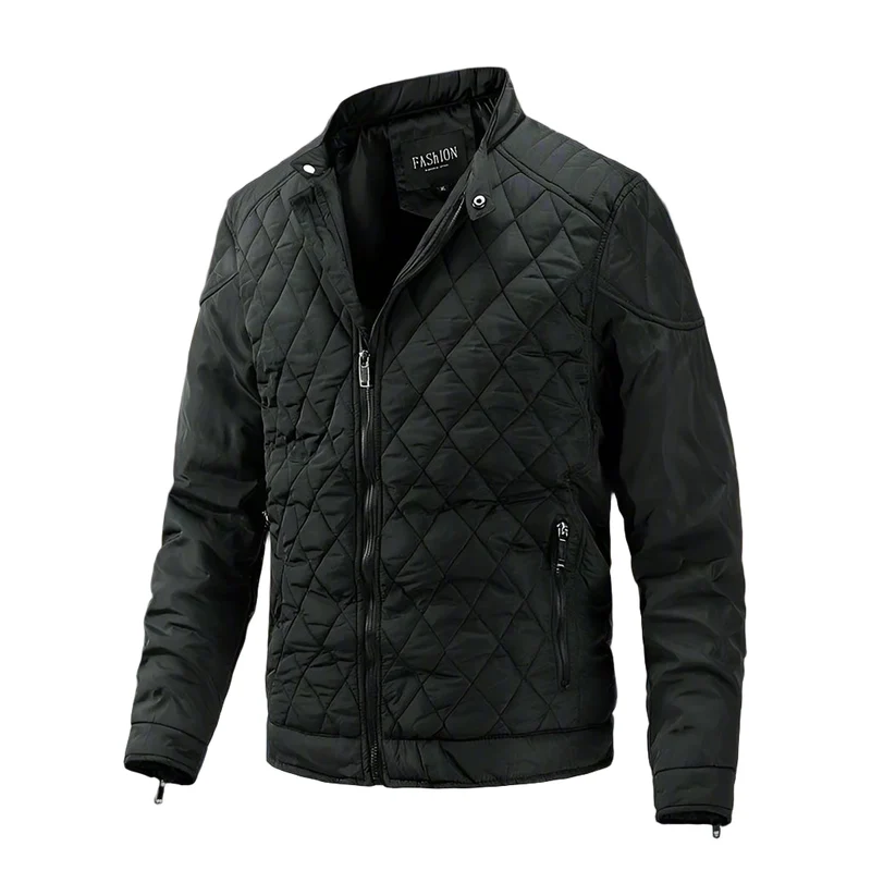 Heren Gequilt Jacket Slim Fit Hoge Kraag Met Rits