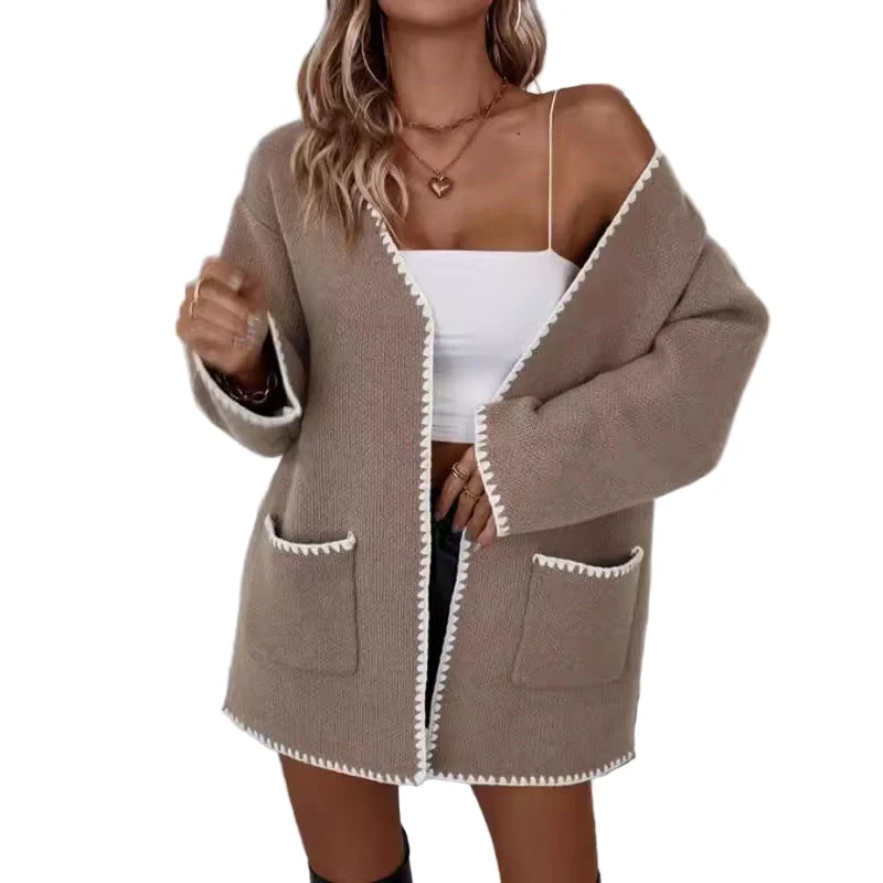 Dames Gebreide Cardigan – Oversized Pasvorm – Open Voorzijde – Ribbelafwerking – Praktische Zakken