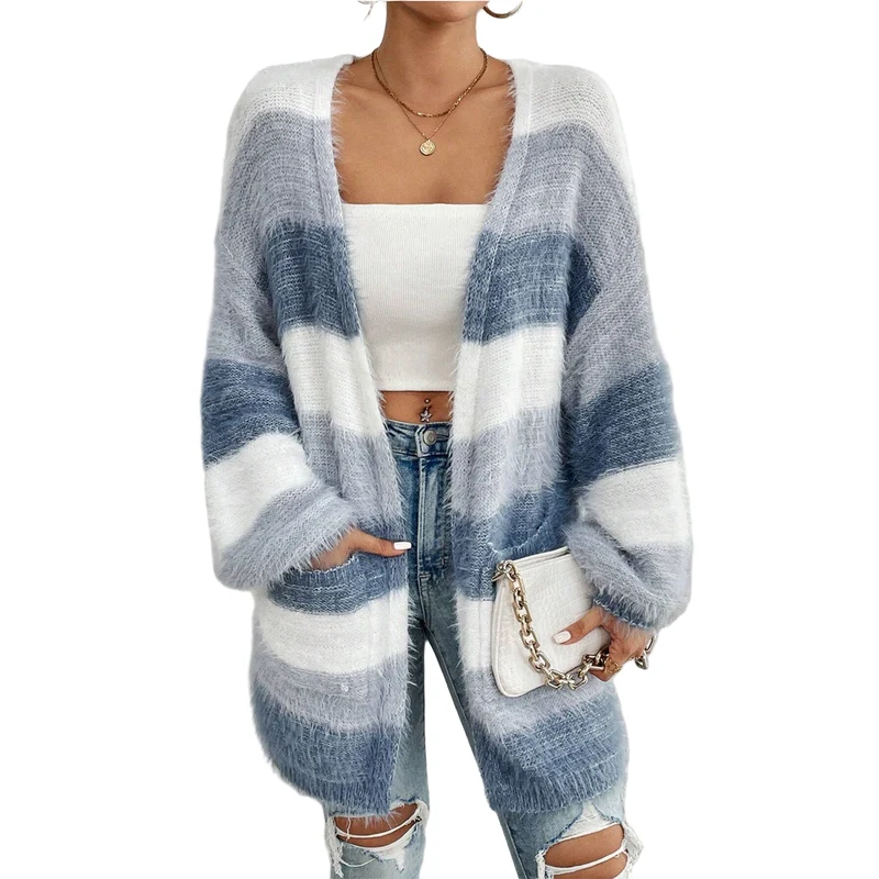 Dames Oversized Gebreide Cardigan met Gestreept Ontwerp