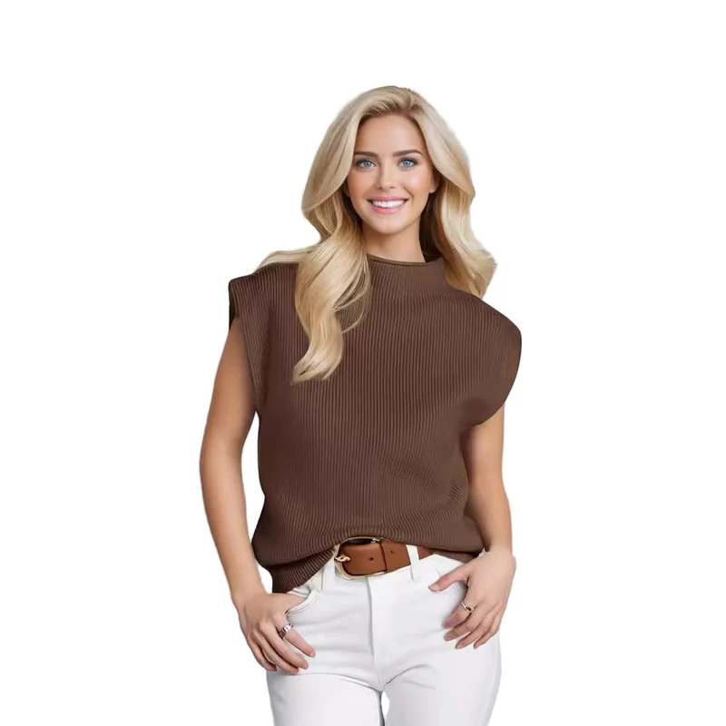 Dames Mouwloze Turtleneck Trui Ribgebreid voor Casual en Zakelijke Looks