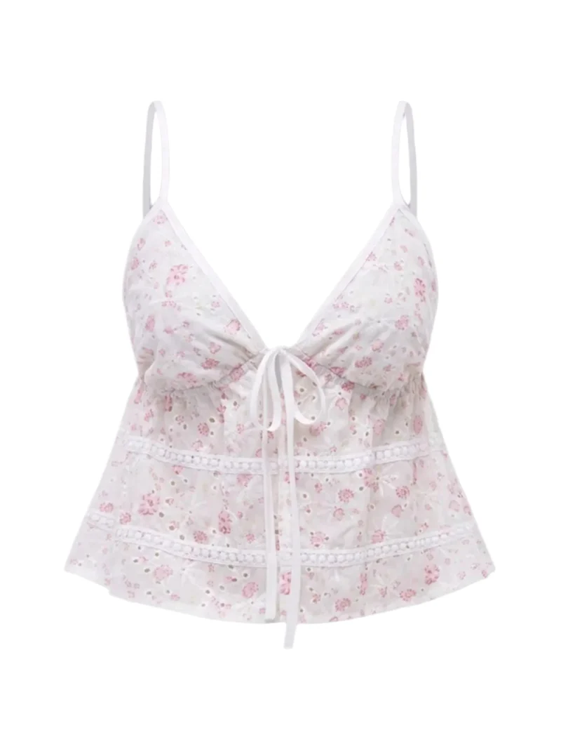 Dames Cami Top met Bloemenprint en Strik