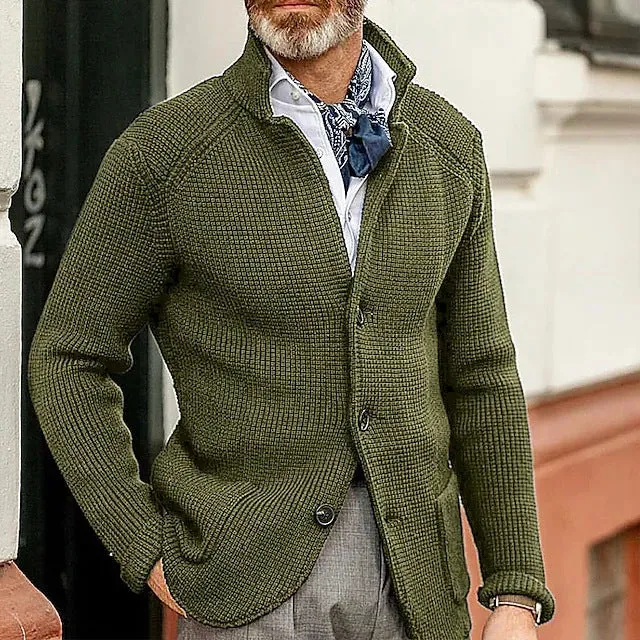 Heren Gebreide Cardigan Met Hoge Kraag
