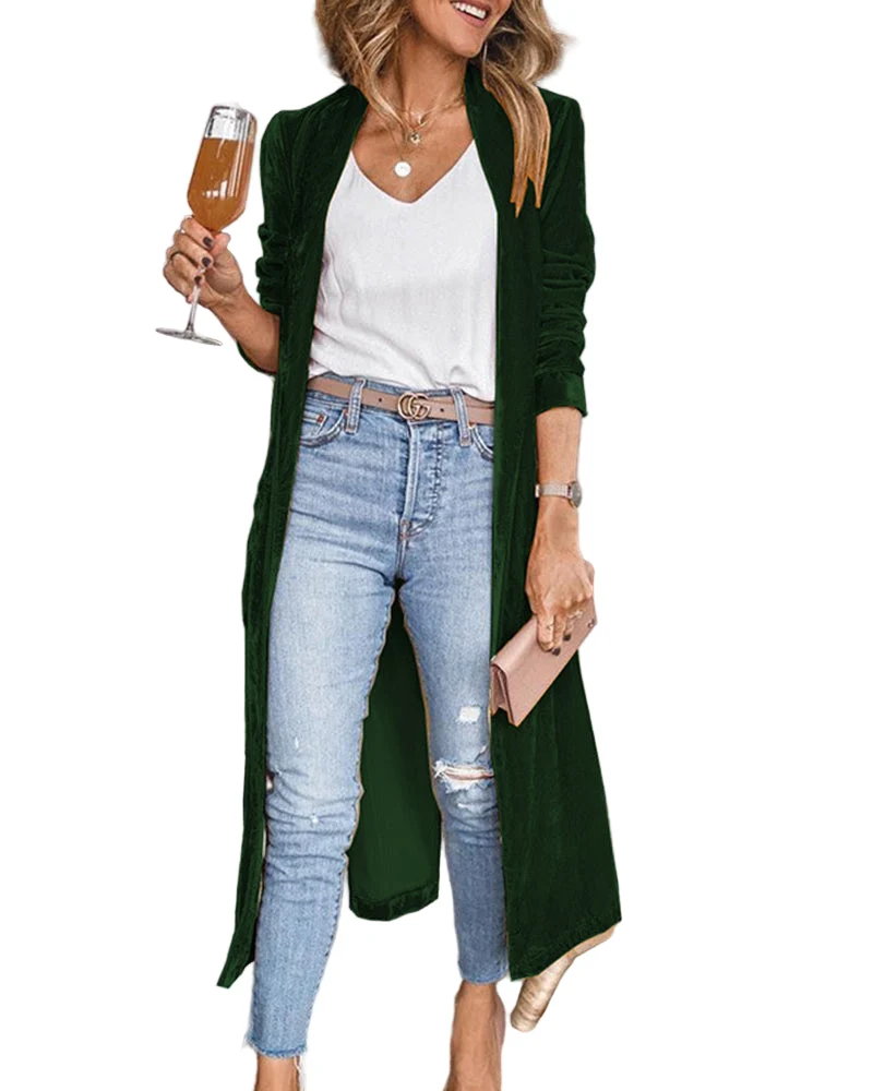 Dames Lange Duster Cardigan van Fluweel