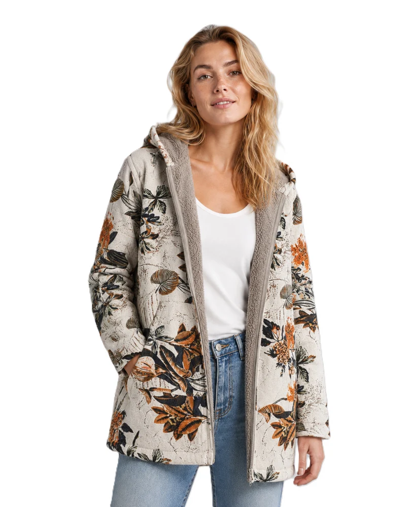 Dames Fleecejack met Capuchon en Bloemenprint