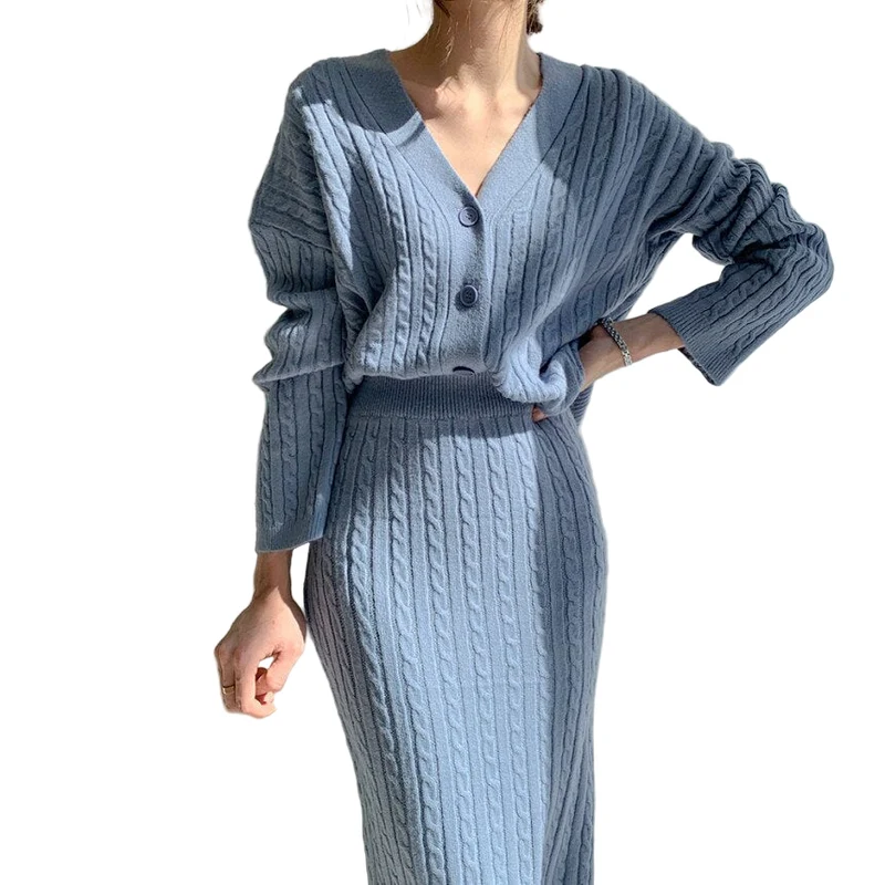 Dames Set Comfy Gebreide Top en Rok met Lange Mouwen voor de Winter