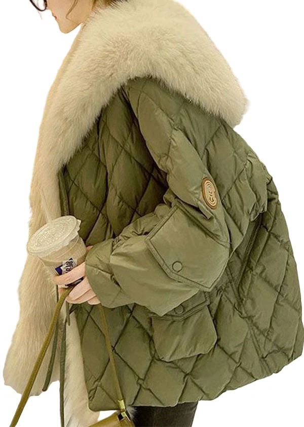 Dames Oversized Duck Down Puffer Jacket met Bontkraag