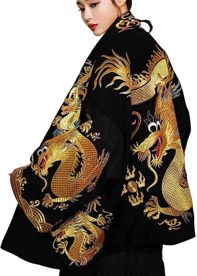 Oversized Katoenen Cardigan met Gouden Draakprint voor Dames