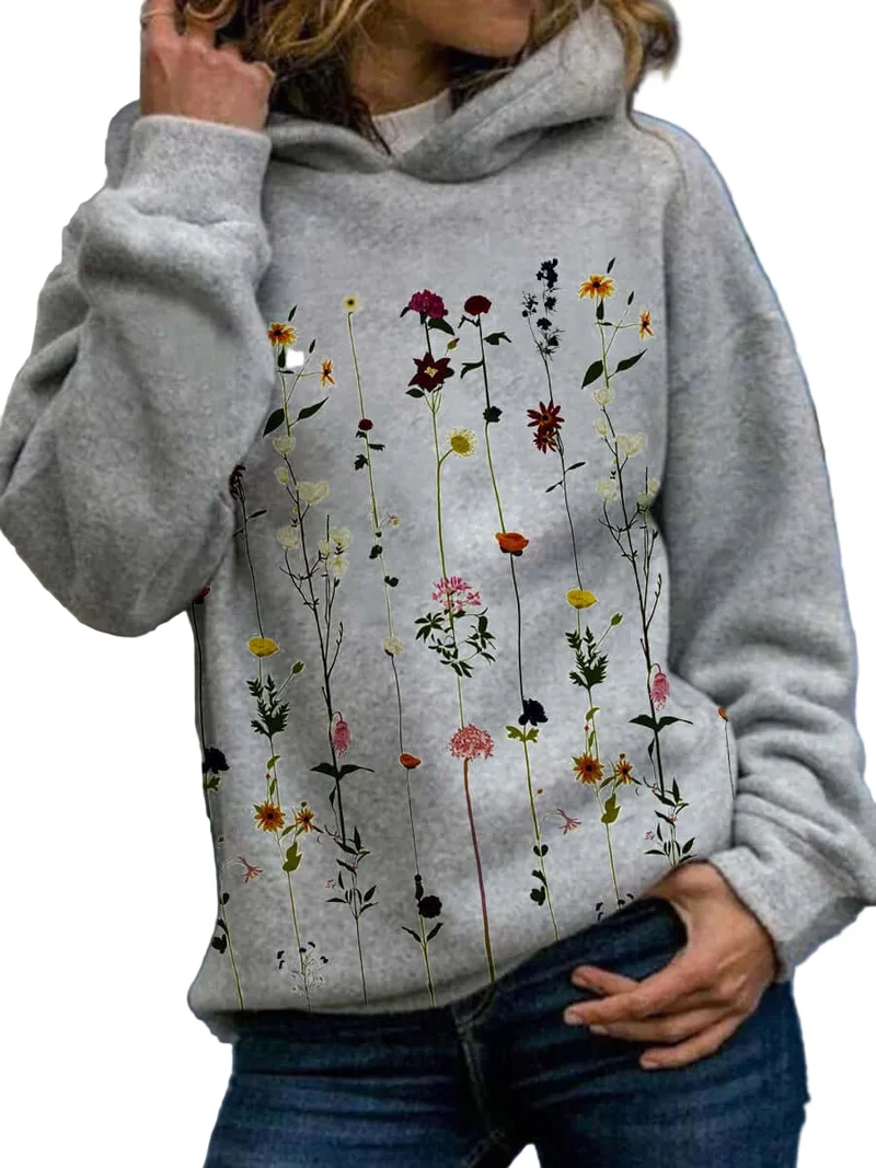 Dames Hoodie met Bloemenprint Casual Stijl
