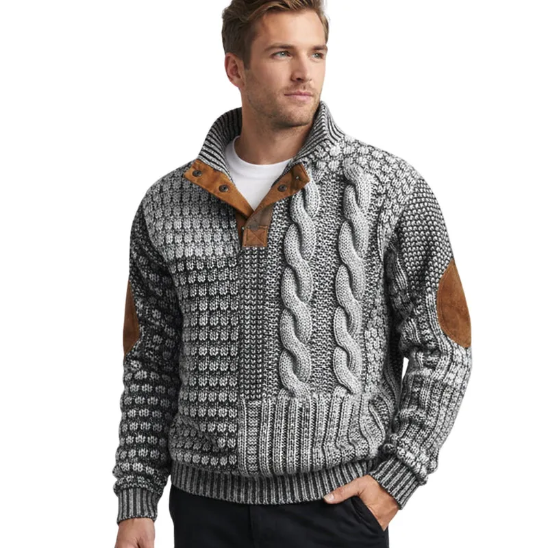 Heren Trui Hoge Hals Met Patchwork Texturen