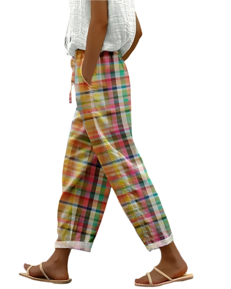 Dames Vintage-Stijl Broek met Karomuster