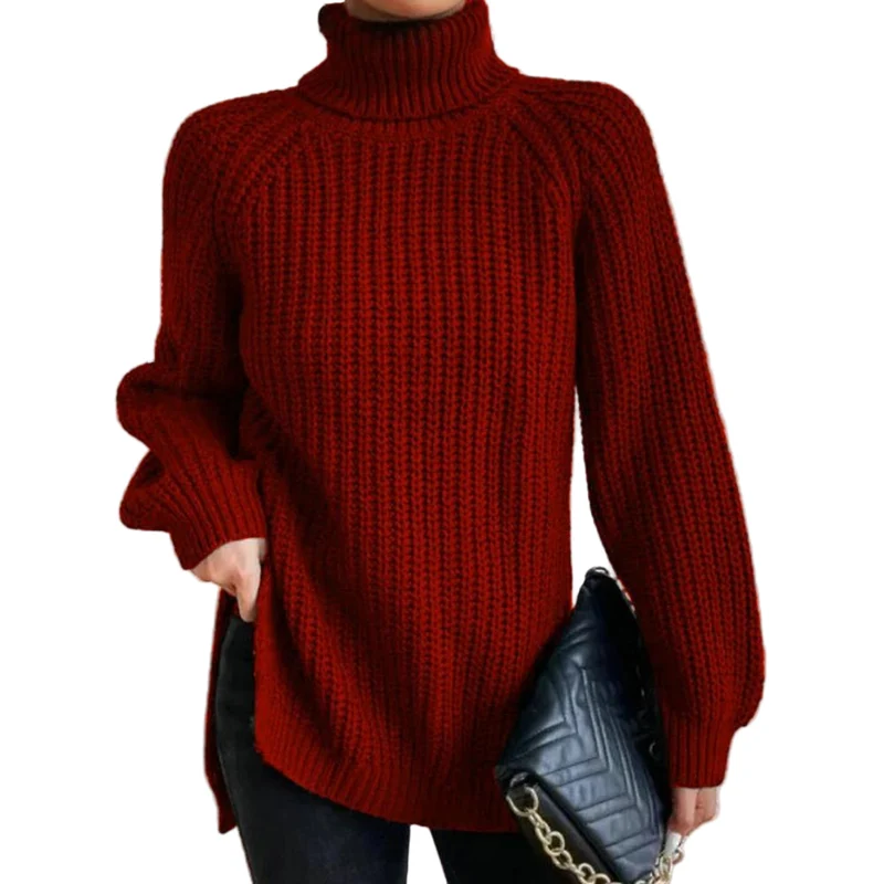 Dames Turtleneck Trui Ribbelgebreid Losse Pasvorm