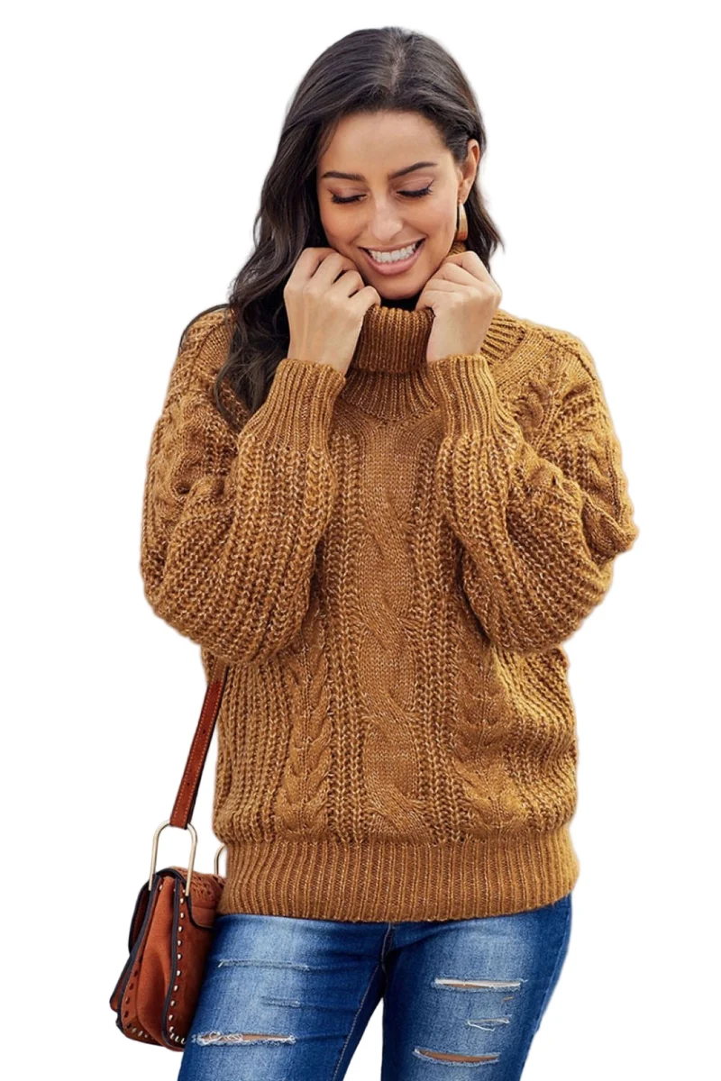 Dames Trui Oversized Kabelbrei Turtleneck