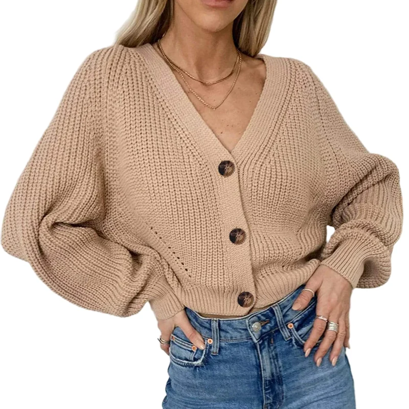 Dames Cardigan Jas Chunky Gebreid V-Hals Met Knopen
