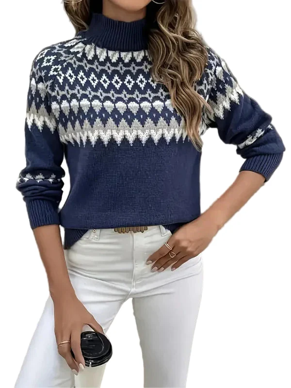 Dames Turtleneck Trui Geometrisch Patroon