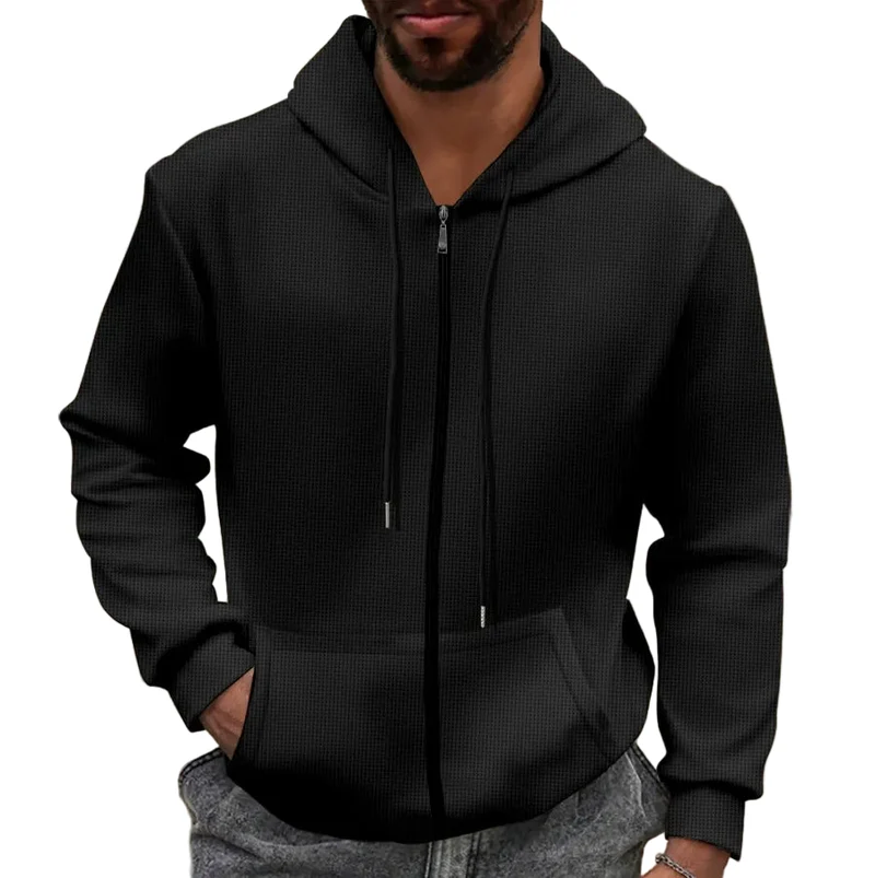Heren Hooded Jacket Regular Fit Waffle Textuur