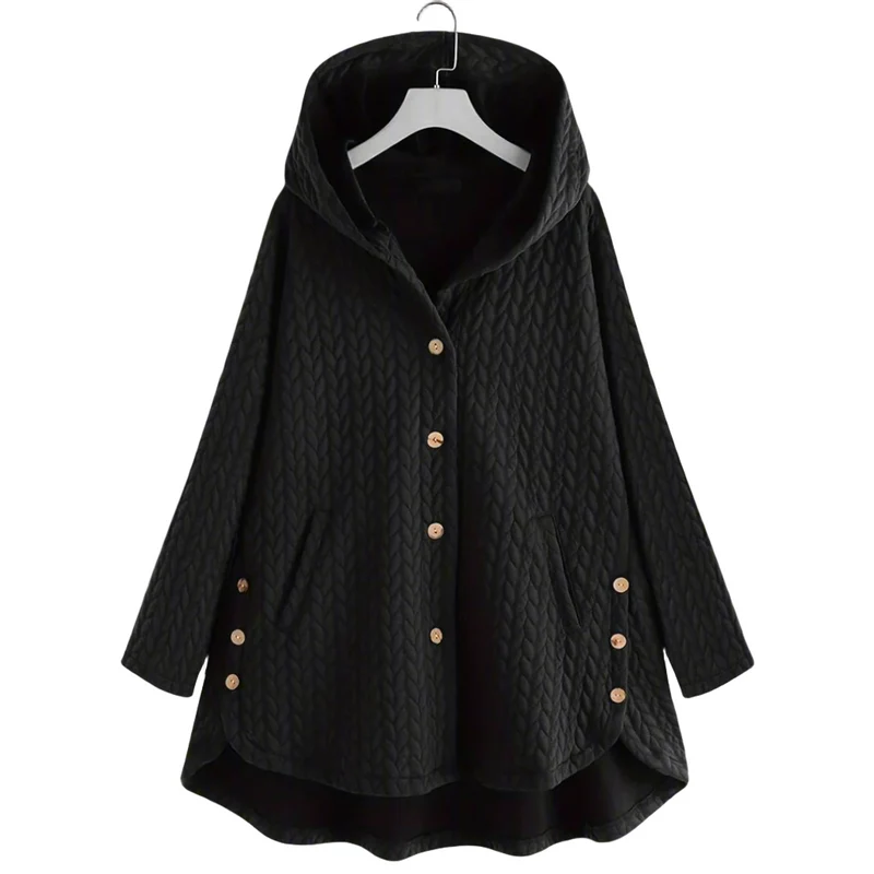 Dames Gewatteerde Jas – Oversized Pasvorm – Gequilt Textuur – Met Kap – Asymmetrische Zoom