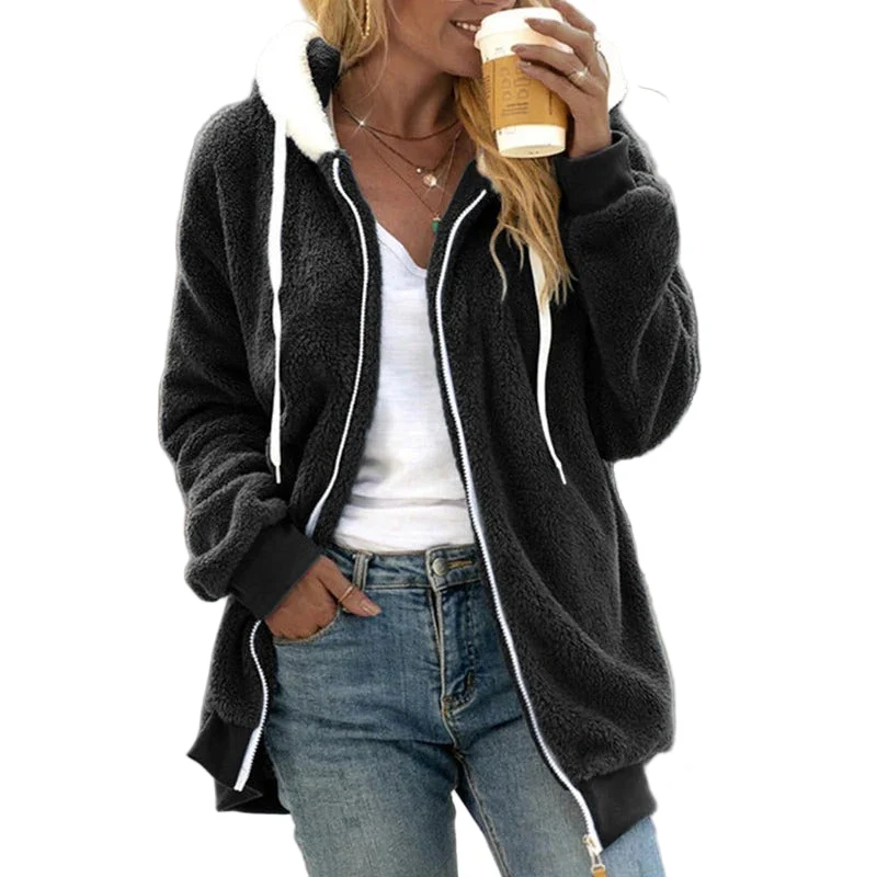 Dames Oversized Hooded Coat van Teddy Fleece