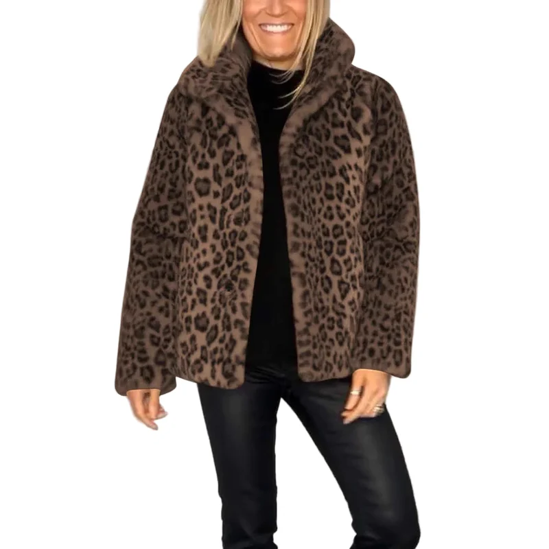 Dames Oversized Faux Fur Jas met Luipaardprint