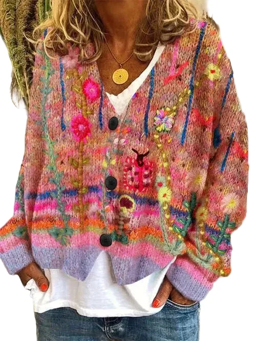 Dames Cardigan Oversized Chunky Breiwerk Met Opvallend Patroon
