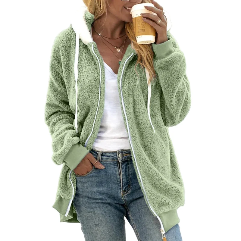 Dames Oversized Fleece Cardigan met Kap en Geribbelde Mouwen