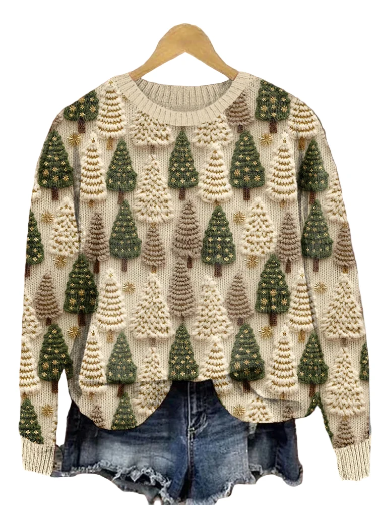 Dames Kersttrui Gebreid met Boomdesign