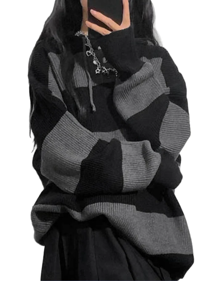 Dames Hoodie Trui met Strepen en Baggy Pasvorm