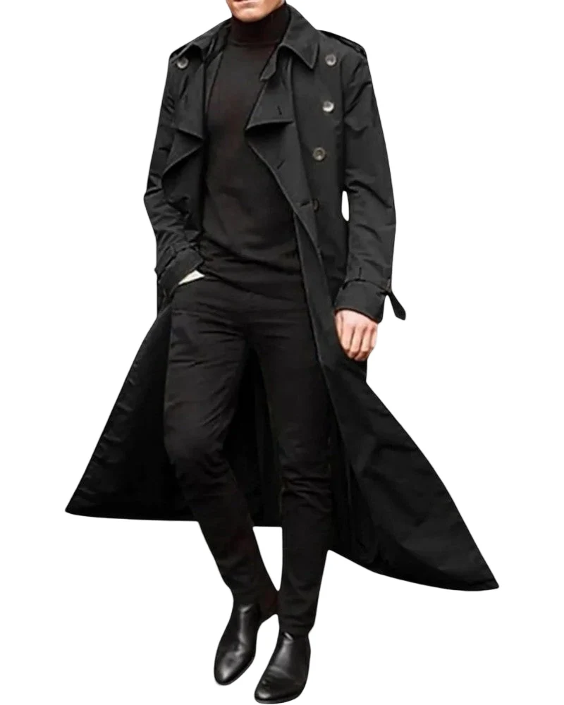 Lange Heren Trenchcoat met Dubbele Knoopsluiting