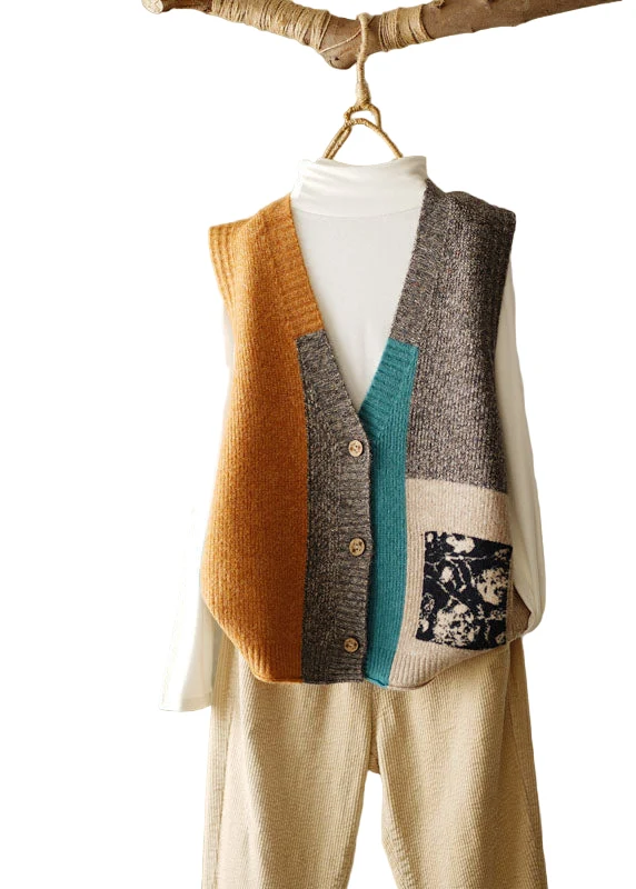 Dames Mouwloos Gebreid Strandvest Met V-hals