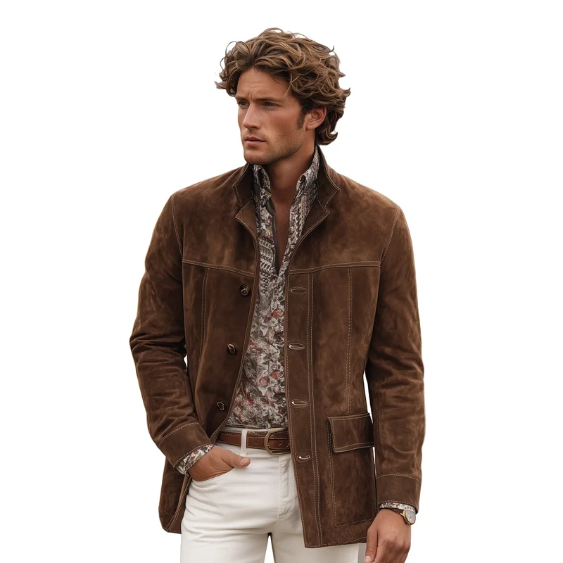 Heren Jas met Revers en Stoer Design