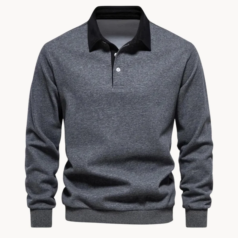 Heren Sweatshirt Polo Retro Stijl Met Contrasterende Kraag