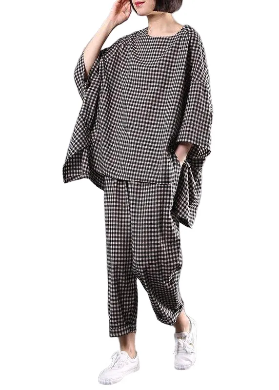 Dames Co Ord Set Vintage Geruit Blouse en Broek Outfit