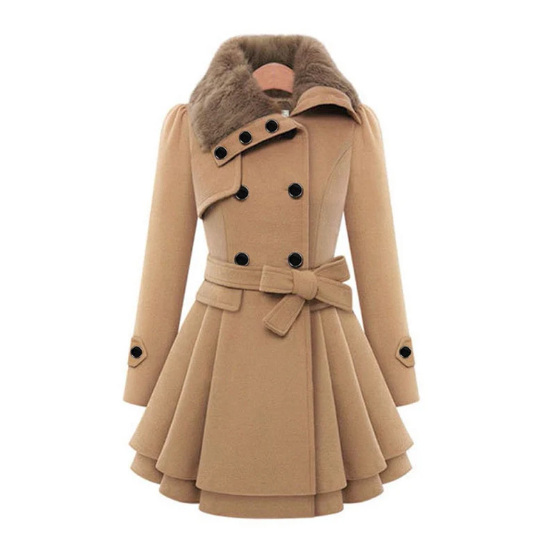 Dames Lange Winterjas Gewatteerd Met Bontkraag en Comfortabel Design