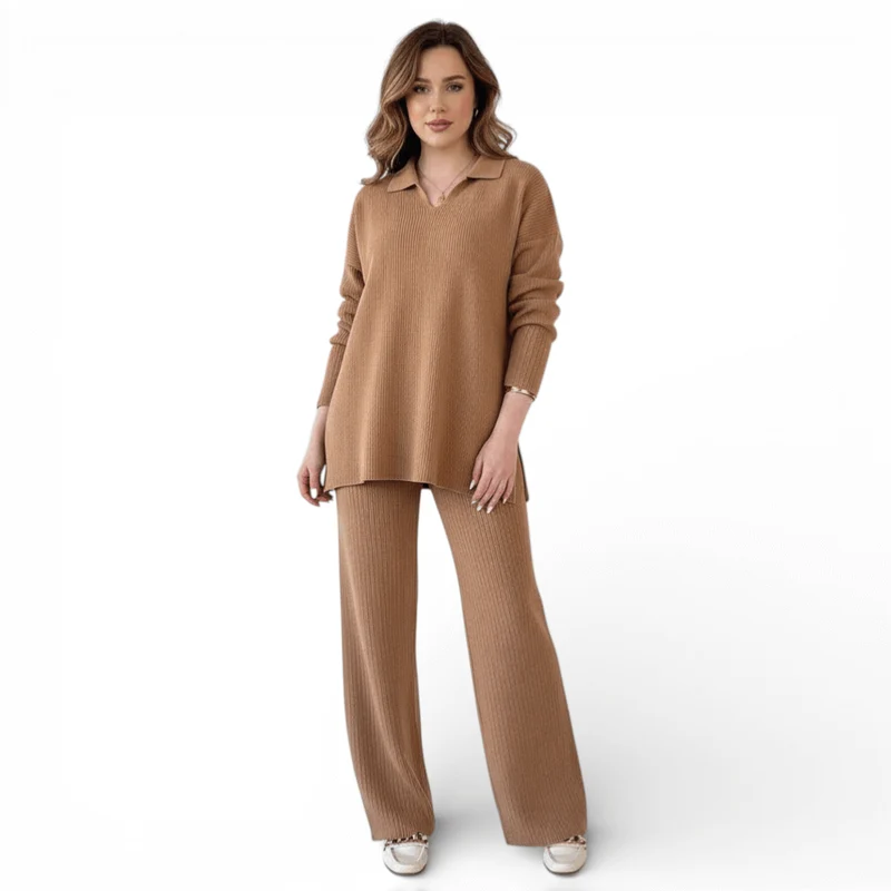 Dames Twee-delen Set V-hals Stijlvol met Brede Broek