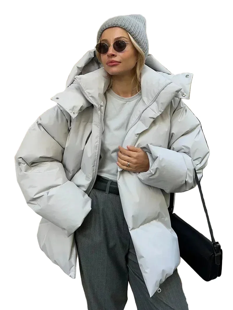 Dames Lange Winterjas Gewatteerd Oversized Met Functionele Zakken