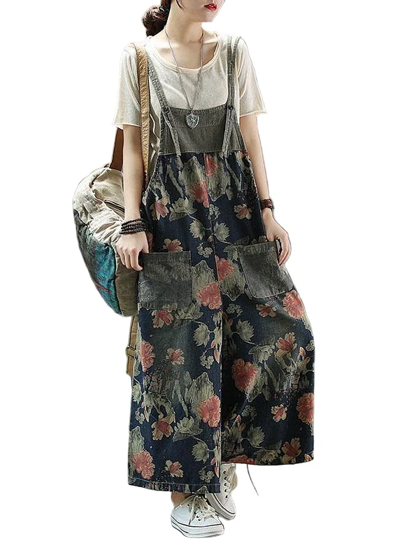 Dames Denim Romper Met Print en Zakjes