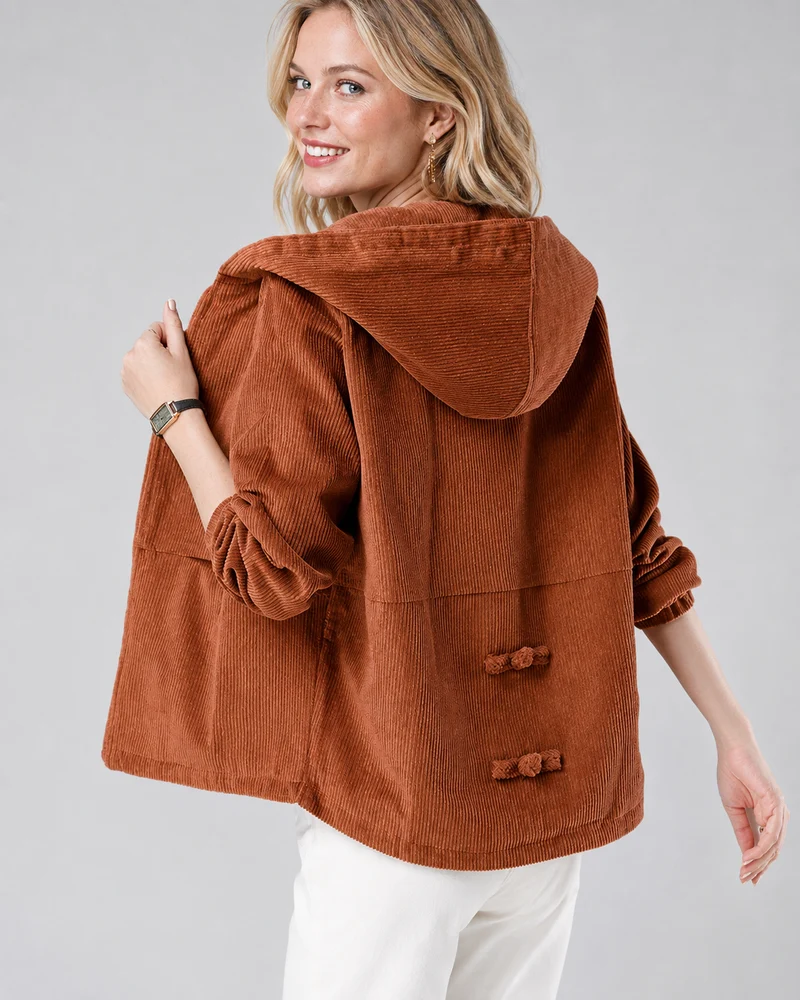 Dames Casual Denimjas met Capuchon en Chinese Knopen