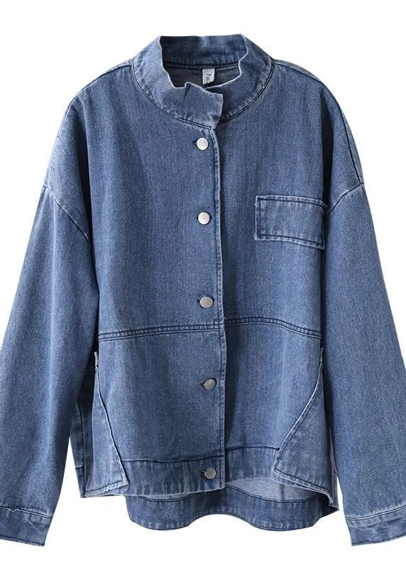 Dames Casual Denim Blauw Colbert met Staande Kraag