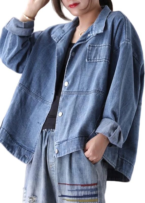 Dames Casual Denim Blauw Colbert met Staande Kraag